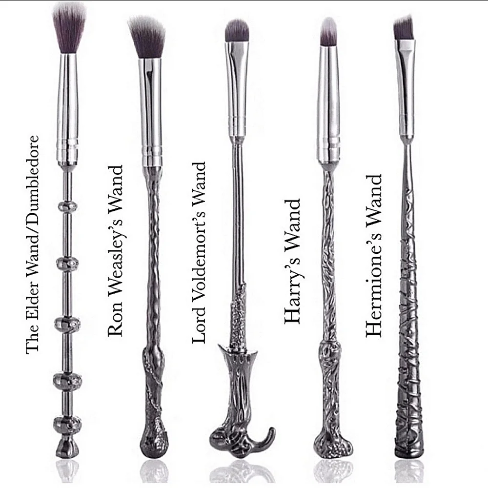 NEW Harry Potter Metal Wizard Wand Metal 5 Pc Makeup Brush Set